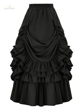 Victorian Gothic Steampunk Ruffle A-Line Skirt Renaissance Cosplay